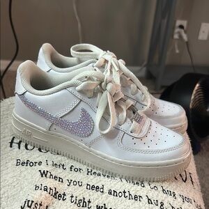 White air-force 1 with lavender rhinestones